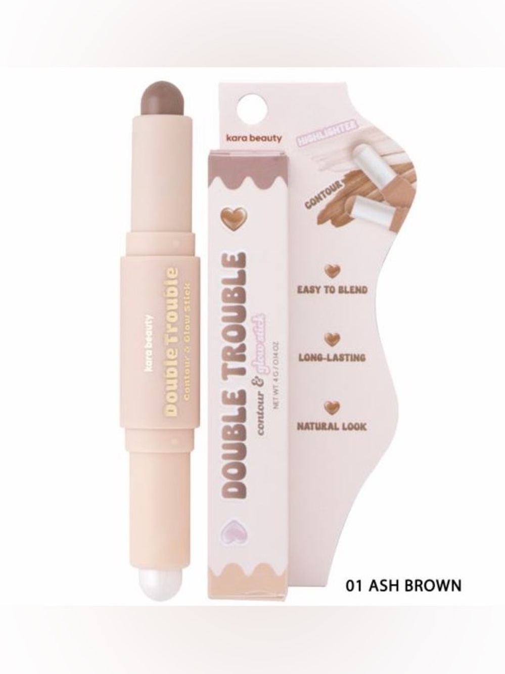 Kara Beauty Double Trouble Contour & Glow Stick - Ash Brown
